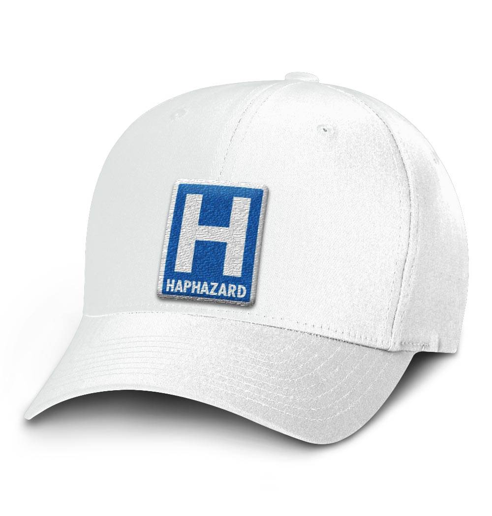 Haphazard Flexfit Cap — White with Blue Logo