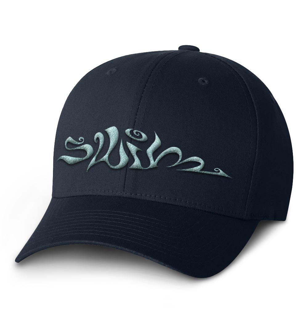 Swim Flexfit Cap — Navy with Light Blue Logo